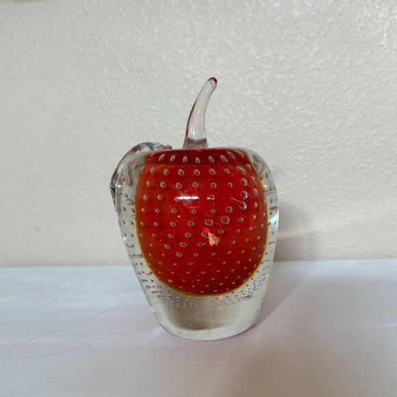 Vintage Murano Red Apple Paperweight With Controlled Bubbles - Picture 8 of 8